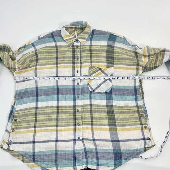 Free People Plaid Year Round 100% Cotton Gauzy‎ Preppy Button Down Shirt XS - Picture 5 of 10